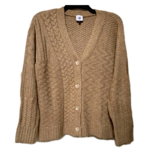 CAbi Sweaters - NWOT CAbi Tan Oversized Multi Knit Pattern Cardigan Sweater L/Xl